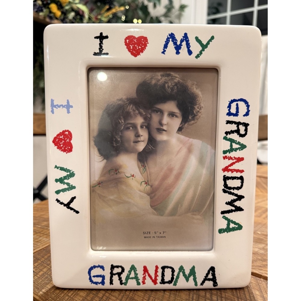 Vtg I ❤️ My Grandma Colorful Ceramic Picture Frame 5x7 Photo Love Grandmacore